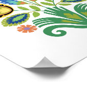 Poster Polonais Floral Azure Blue Papercut Design (Coin)