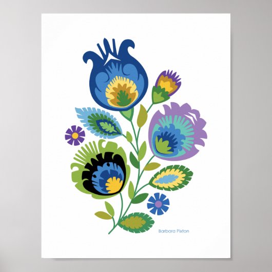 Poster Polonais Floral bleu foncé Papercut Design (Devant)
