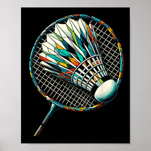 Poster Polygon Art Badminton Player Shuttle Badmintoner  (Devant)