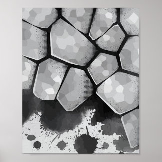 Poster Polygonal Stone Texture with Ink Splatters