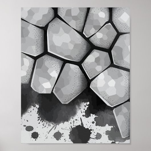 Poster Polygonal Stone Texture with Ink Splatters (Devant)
