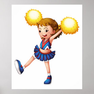 Poster Pom-pom girl Avec Des Poms De Pom Jaune