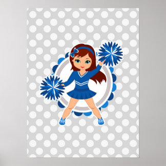 Poster Pom-pom girl Bleue Brunette - Mignonne Cheval