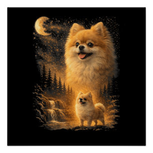Poster Pomeranian hurlant à la Lune – Chien drôle Vintage