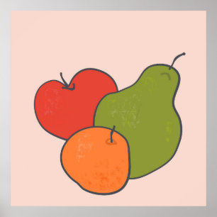 Poster Pomme Artistique Orange Poire Fruit Art Décor Mais