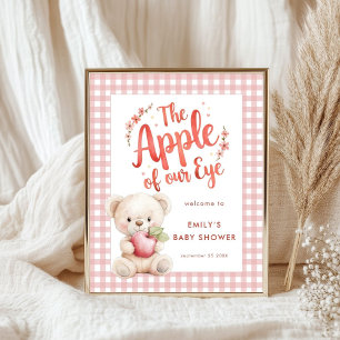 Poster Pomme de l'Ours rose En vichy Baby shower de bienv