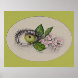 Poster Pomme de mon œil Art de dessin surréaliste Vert