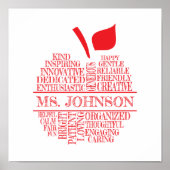 Poster Pomme de typographie pour l'enseignant avec le nom (Devant)