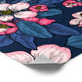 Poster Pomme fleurit sur un bleu foncé (Coin)