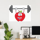 Poster Pomme Poids de levage Fitness Caractère de fruits (Bureau à domicile)