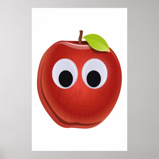 Poster Pomme rouge drôle avec yeux de googly (Devant)