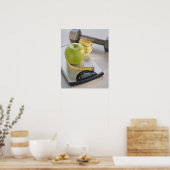 Poster Pomme verte à l'échelle de poids, mesure de ruban (Cuisine)