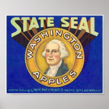 Pommes Vintage State Seal Washington Seattle Fruit