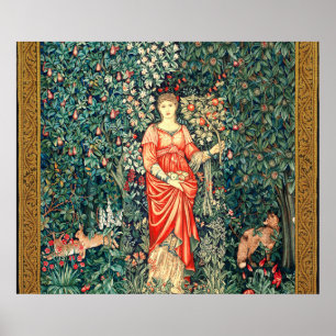 POSTER POMONA TENANT DES FRUITS EN VERDURE, ANIMAUX FORES