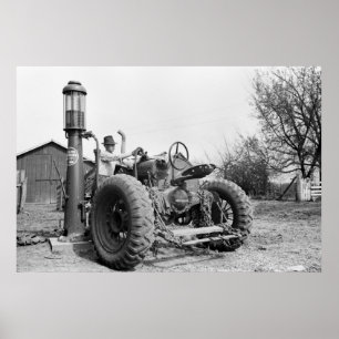 Poster Pompe à gaz vintage à la ferme, années 1940