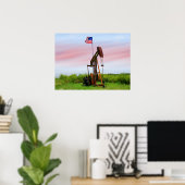 Poster Pompe à huile avec drapeau américain (Bureau à domicile)