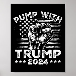 Poster Pompe Drapeau Américain Trump 2024 Avec Poing de D