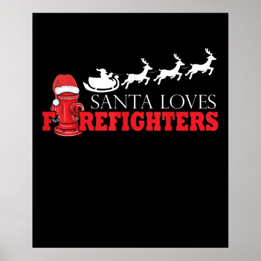 Poster Pompier Cadeaux de Noël Père Noël Pompier (Devant)