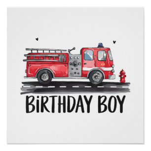 Poster Pompier Camion L'anniversaire de la famille des ga
