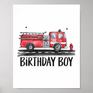 Poster Pompier Camion L'anniversaire de la famille des ga