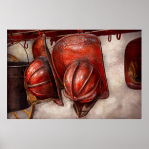 Poster Pompier - Casquette - casquettes de feu à l'ancien