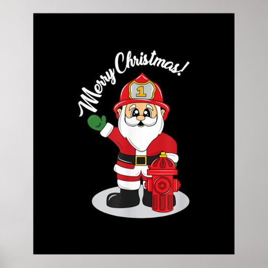 Poster Pompier de Noël Père Noël hiver (Devant)