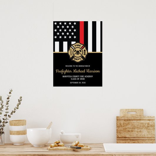 Poster Pompier Diplôme Rouge Drapeau Accueil (Cuisine)