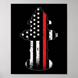 Poster Pompier hydrant de pompiers Ligne rouge mince