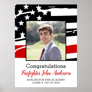 Poster Pompier Photo Mince Red Line Graduation Bienvenue