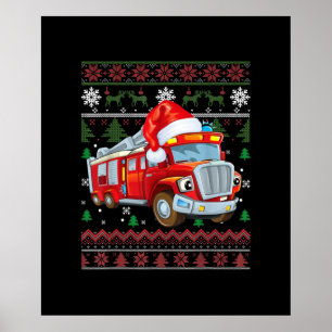 Poster Pompier Pompier Noël mignon garçon Santa Hat