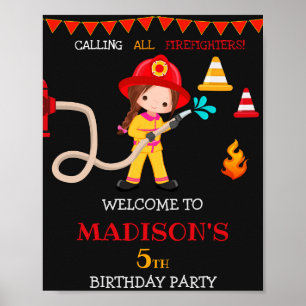 Poster Pompier signe de fête d'accueil Fille Pompier
