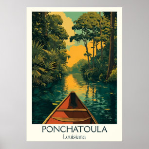 Poster Ponchatoula Louisiane Vintage Bayou Canoe Art