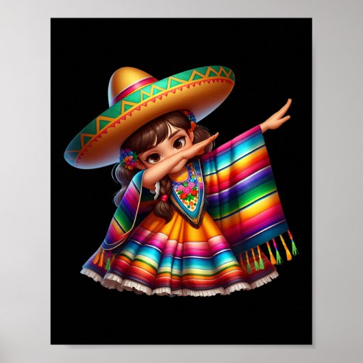 Poster Poncho Mexicain Drôle de Dabbing Sombrero Cinco De (Devant)