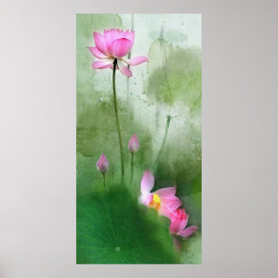Poster POND LOTUS l Peinture à pinceau chinoise