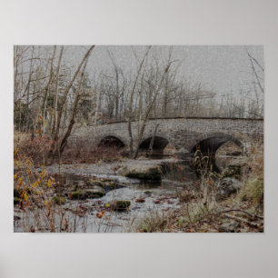 Poster Pont à voûte en pierre en hiver - Joyeuses Fêtes