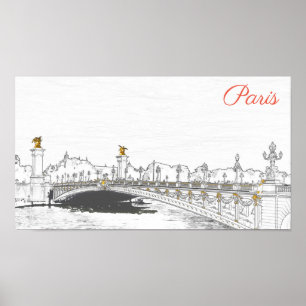 Poster Pont Alexandre III on Seine River - Paris France