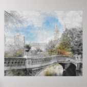 Poster Pont aquarelle à Central Park New York (Devant)