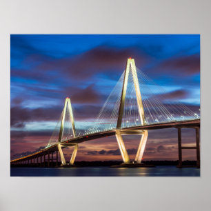 Poster Pont Arthur Ravenal la nuit
