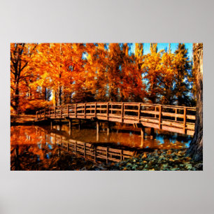 Poster Pont au-dessus de l'eau d'automne