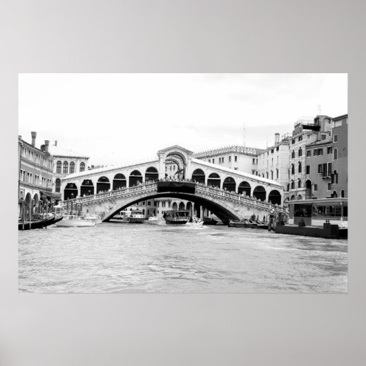Poster Pont Black and White Rialto, Venice. (Devant)