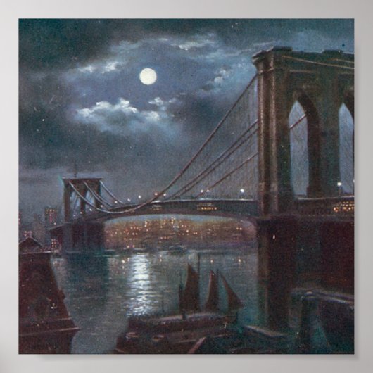 Poster Pont Brooklyn au clair de lune (Devant)