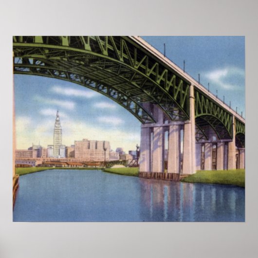 Poster Pont Cleveland Ohio avec Skyline (Devant)