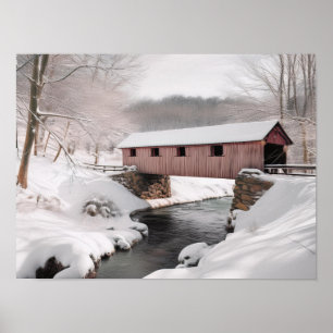 Poster Pont couvert en neige
