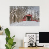 Poster Pont couvert Neige rouge Photo (Bureau à domicile)