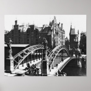 Poster Pont dans le Speicherstadt Hamburg, vers 1910