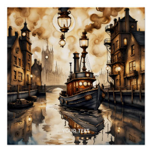 Poster Pont de bateau de Imaginaire Cute River