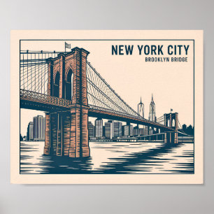 Poster Pont de Brooklyn à New York Ciel Audacieux Voyage 
