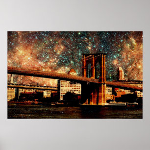 Poster Pont de Brooklyn de nuit étoilée
