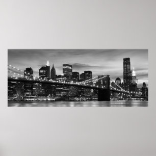 Poster Pont de Brooklyn et horizon de Manhattan la nuit