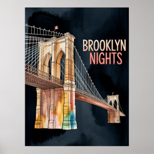 Poster pont de Brooklyn la nuit à DUMBO